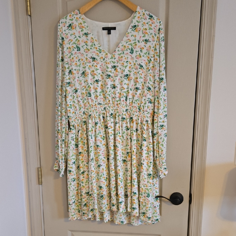 Banana Republic White Dress with Yellow, Pink, & Green Floral Print